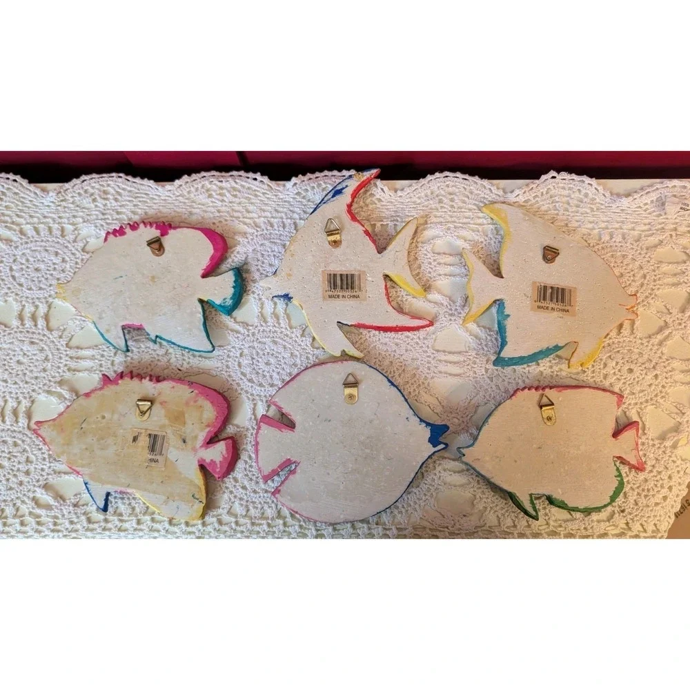 Colorful Tropical Glitter Fish Resin Wall Art Plaques‎ Hanging Decor Set Of 6